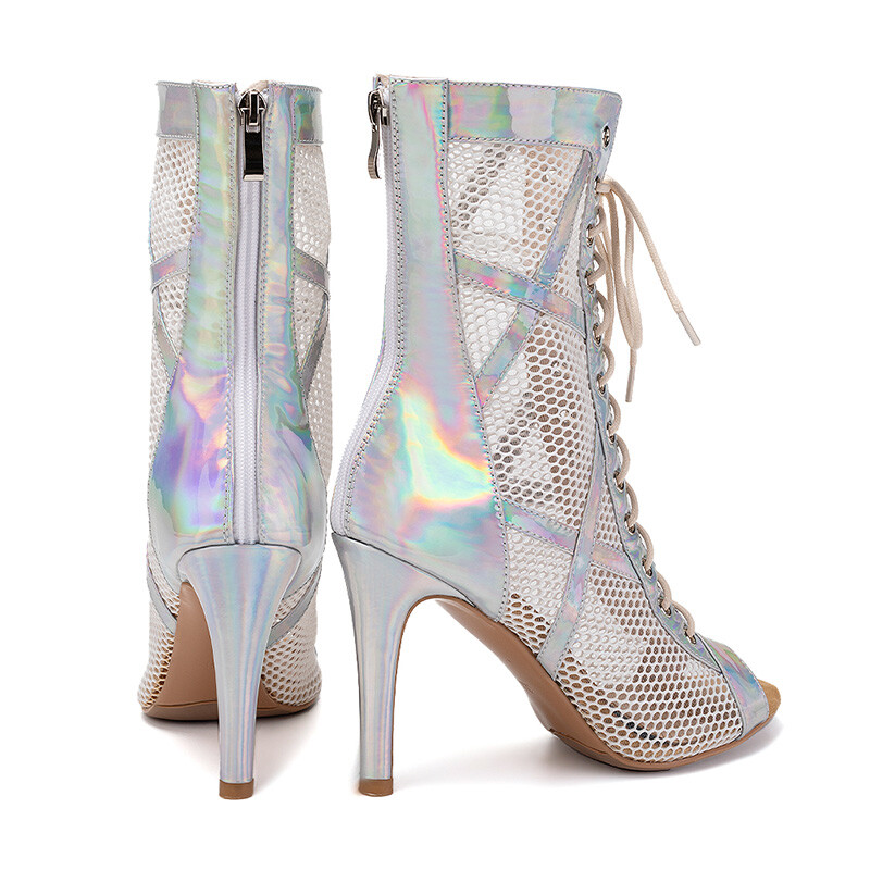 SWDZM Γυναικεία παπούτσια χορού Γυναικεία Latin Tango Salsa Σέξι αναπνεύσιμη μόδα Tango Fish Mouth Mesh μπότες