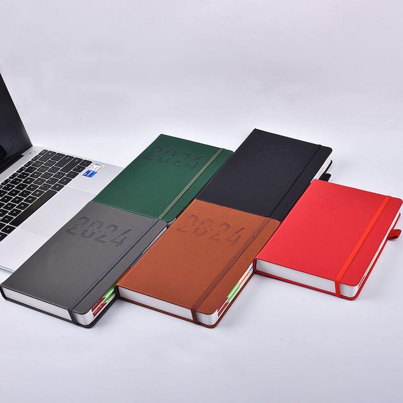 Portable Planner 2024 Planner Faux Leather Hardcover Πολύχρωμο Μηνιαίο Ευρετήριο Κομψό περιοδικό Μαθητικές προμήθειες