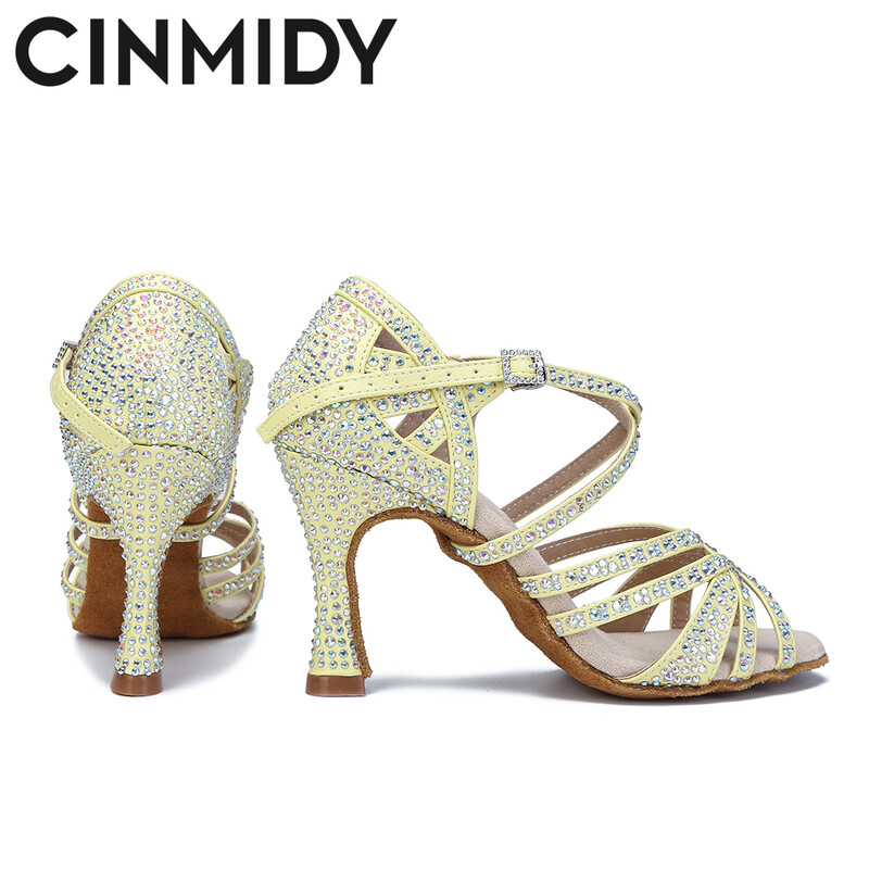 CINMIDY Νέα κίτρινα παπούτσια χορού Γυναικεία λάτιν παπούτσια χορού Salsa Tango Ballroom ψηλοτάκουνα παπούτσια χορού Ροζ παπούτσια γάμου για γυναίκες