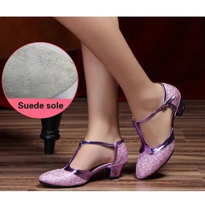 Sieviešu deju apavi Sieviešu sieviešu deju apavi latino deju sievietēm Sieviešu modernais tango Close Toe Glitter T-jostas papēži 5,5/7,5