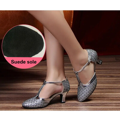 Sieviešu deju apavi Sieviešu sieviešu deju apavi latino deju sievietēm Sieviešu modernais tango Close Toe Glitter T-jostas papēži 5,5/7,5