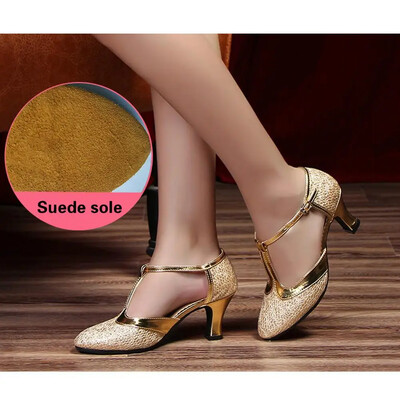 Sieviešu deju apavi Sieviešu sieviešu deju apavi latino deju sievietēm Sieviešu modernais tango Close Toe Glitter T-jostas papēži 5,5/7,5