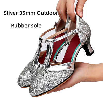Jauni zelta sequin moderno deju apavi sievietēm ar slēgtu purngalu Tango kurpes valsis iekštelpu/āra deju papēži 3,5/5,5/7,5 cm