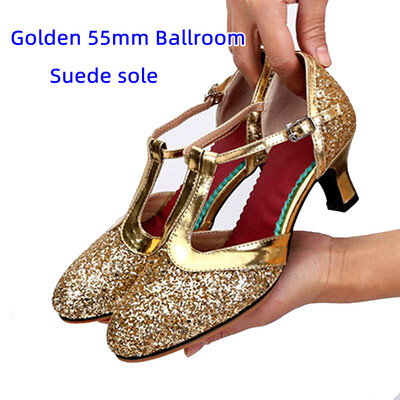Jauni zelta sequin moderno deju apavi sievietēm ar slēgtu purngalu Tango kurpes valsis iekštelpu/āra deju papēži 3,5/5,5/7,5 cm