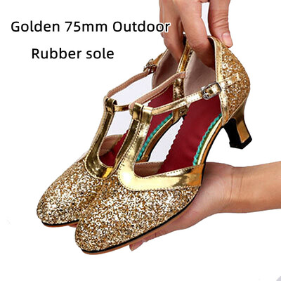 Jauni zelta sequin moderno deju apavi sievietēm ar slēgtu purngalu Tango kurpes valsis iekštelpu/āra deju papēži 3,5/5,5/7,5 cm