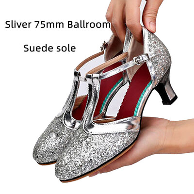 Jauni zelta sequin moderno deju apavi sievietēm ar slēgtu purngalu Tango kurpes valsis iekštelpu/āra deju papēži 3,5/5,5/7,5 cm