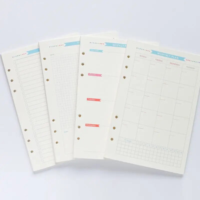 6 Holes Loose Leaf Notebook Spiral Planner Refill Inner Paper for A5 Pages Εβδομαδιαίο μηνιαίο πρόγραμμα εργασιών Λίστα πολύχρωμο σχέδιο