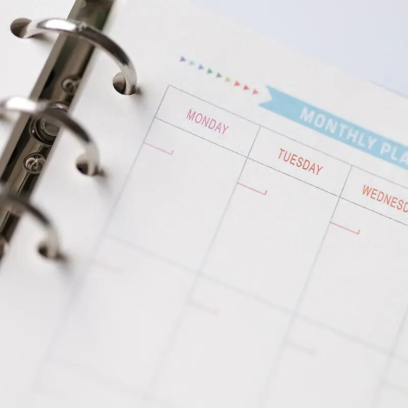 6 Holes Loose Leaf Notebook Spiral Planner Refill Inner Paper for A5 Pages Εβδομαδιαίο μηνιαίο πρόγραμμα εργασιών Λίστα πολύχρωμο σχέδιο