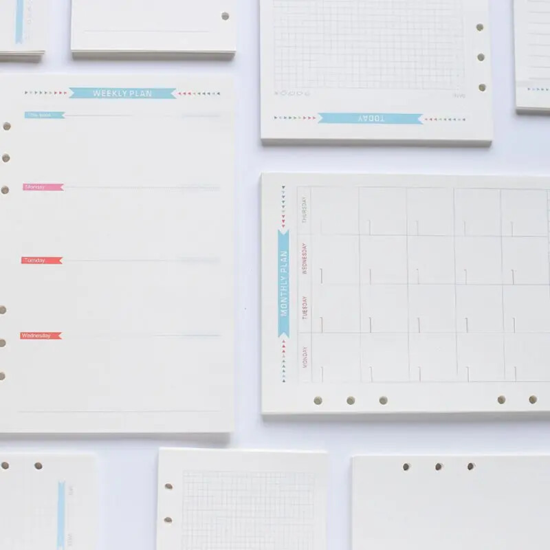 6 Holes Loose Leaf Notebook Spiral Planner Refill Inner Paper for A5 Pages Εβδομαδιαίο μηνιαίο πρόγραμμα εργασιών Λίστα πολύχρωμο σχέδιο