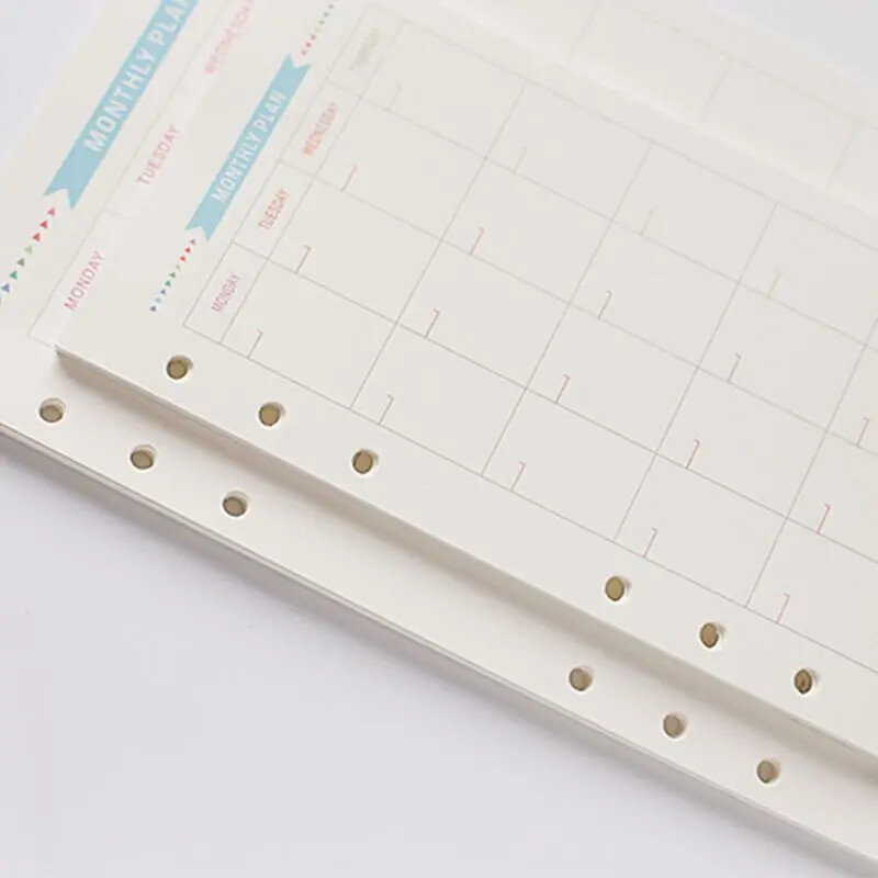 6 Holes Loose Leaf Notebook Spiral Planner Refill Inner Paper for A5 Pages Εβδομαδιαίο μηνιαίο πρόγραμμα εργασιών Λίστα πολύχρωμο σχέδιο