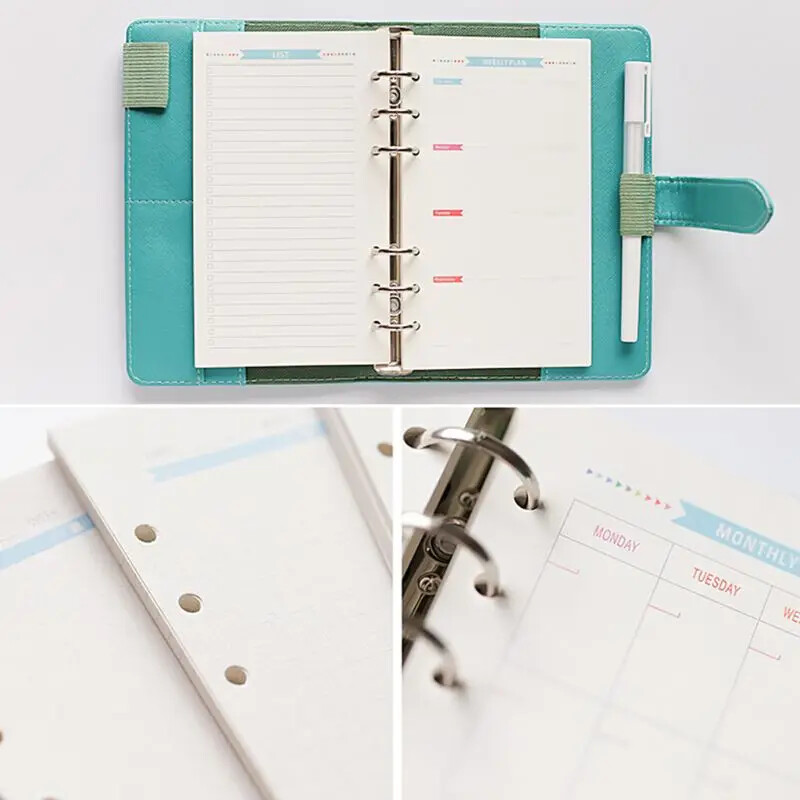 6 Holes Loose Leaf Notebook Spiral Planner Refill Inner Paper for A5 Pages Εβδομαδιαίο μηνιαίο πρόγραμμα εργασιών Λίστα πολύχρωμο σχέδιο