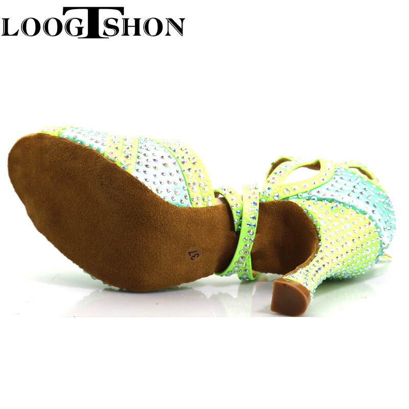 Loogtshon PROMO Επαγγελματικό λάτιν χορευτικό τακούνι 9cm πράσινο νέον Γυναικεία παπούτσια χορού Μαλακά παπούτσια χορού Samba Rumba Cha