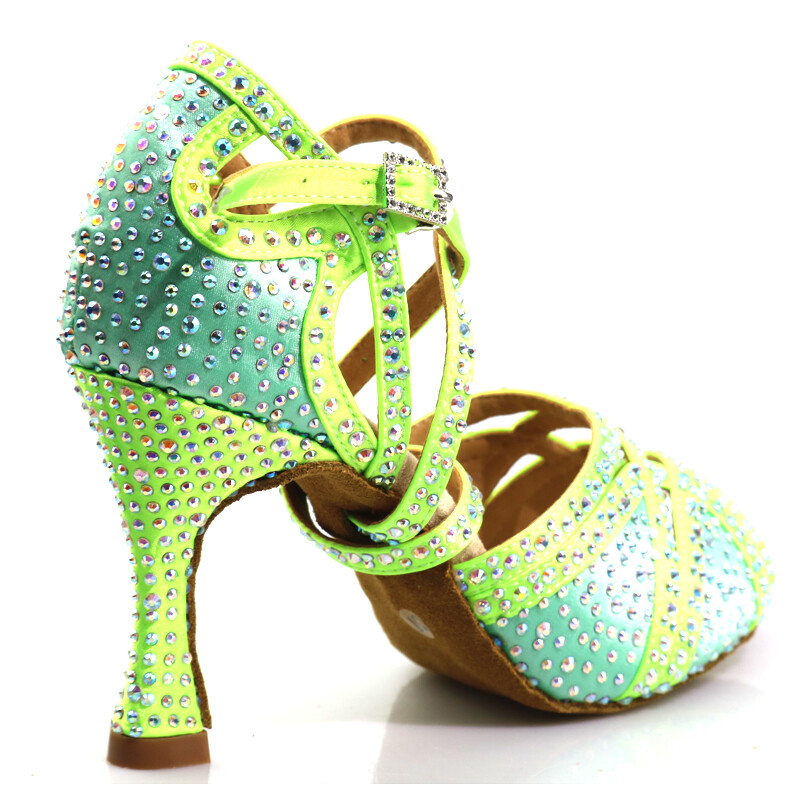 Loogtshon PROMO Επαγγελματικό λάτιν χορευτικό τακούνι 9cm πράσινο νέον Γυναικεία παπούτσια χορού Μαλακά παπούτσια χορού Samba Rumba Cha