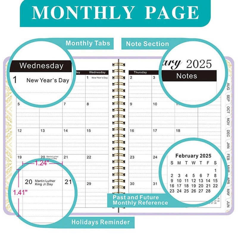 New Paper 2025 Planner Notebook with Index Tags Coil 365 Days Diary Book School Supplies Notepads A5 Daily Plan Schedule Notepad