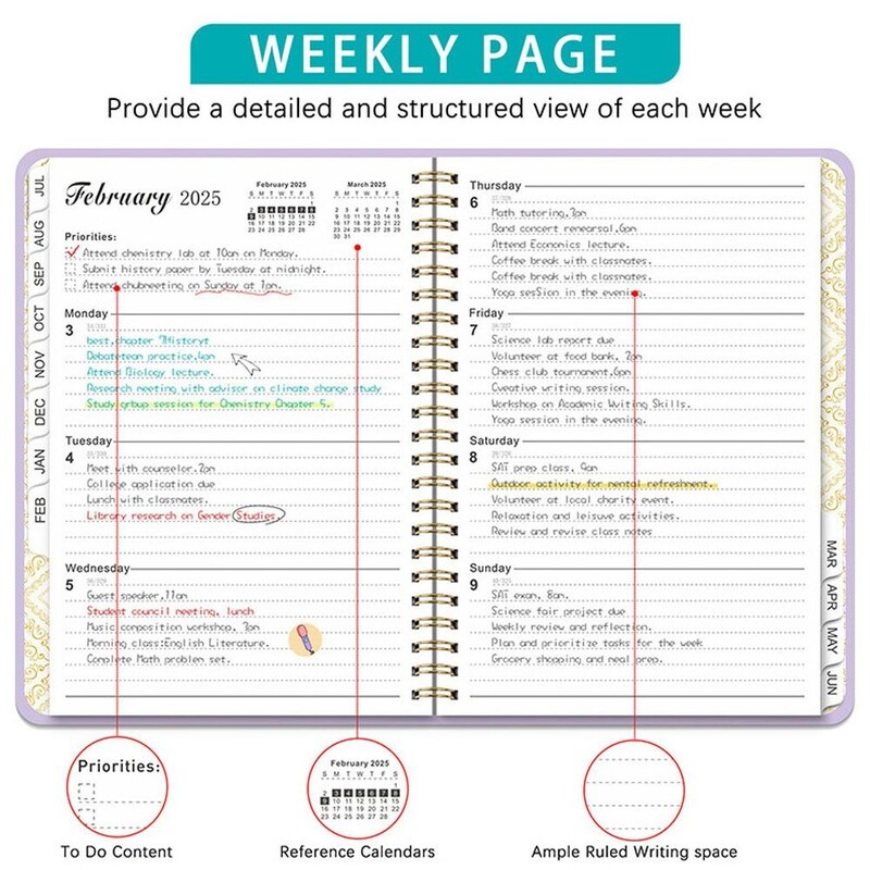 New Paper 2025 Planner Notebook with Index Tags Coil 365 Days Diary Book School Supplies Notepads A5 Daily Plan Schedule Notepad