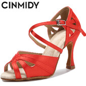 CINMIDY Latīņu deju apavi Tango Salsa Rumba Balles Satīna Deju Papēži Sieviešu Sarkani Kāzu Kurpes Sieviešu Biroja klusās sandales