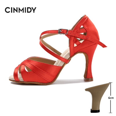 CINMIDY Latīņu deju apavi Tango Salsa Rumba Balles Satīna Deju Papēži Sieviešu Sarkani Kāzu Kurpes Sieviešu Biroja klusās sandales
