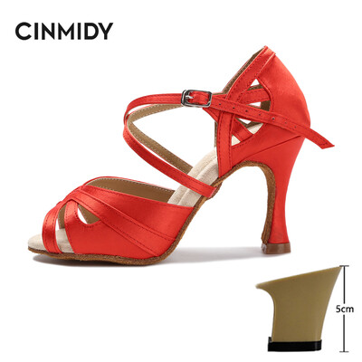 CINMIDY Latīņu deju apavi Tango Salsa Rumba Balles Satīna Deju Papēži Sieviešu Sarkani Kāzu Kurpes Sieviešu Biroja klusās sandales