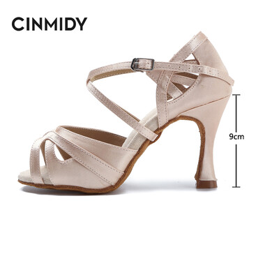 CINMIDY Latīņu deju apavi Tango Salsa Rumba Balles Satīna Deju Papēži Sieviešu Sarkani Kāzu Kurpes Sieviešu Biroja klusās sandales