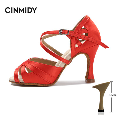 CINMIDY Latīņu deju apavi Tango Salsa Rumba Balles Satīna Deju Papēži Sieviešu Sarkani Kāzu Kurpes Sieviešu Biroja klusās sandales