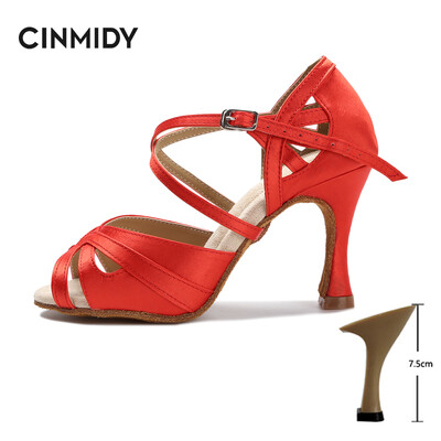 CINMIDY Latīņu deju apavi Tango Salsa Rumba Balles Satīna Deju Papēži Sieviešu Sarkani Kāzu Kurpes Sieviešu Biroja klusās sandales