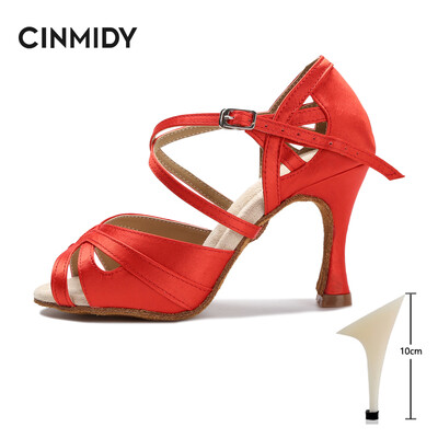 CINMIDY Latīņu deju apavi Tango Salsa Rumba Balles Satīna Deju Papēži Sieviešu Sarkani Kāzu Kurpes Sieviešu Biroja klusās sandales