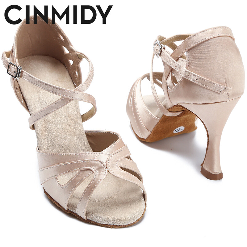 CINMIDY Latin Dance Παπούτσια Tango Salsa Rumba Ballroom Σατέν Γόβες χορού Γυναικείες κόκκινα παπούτσια γάμου Γυναικεία σιωπηλά σανδάλια γραφείου