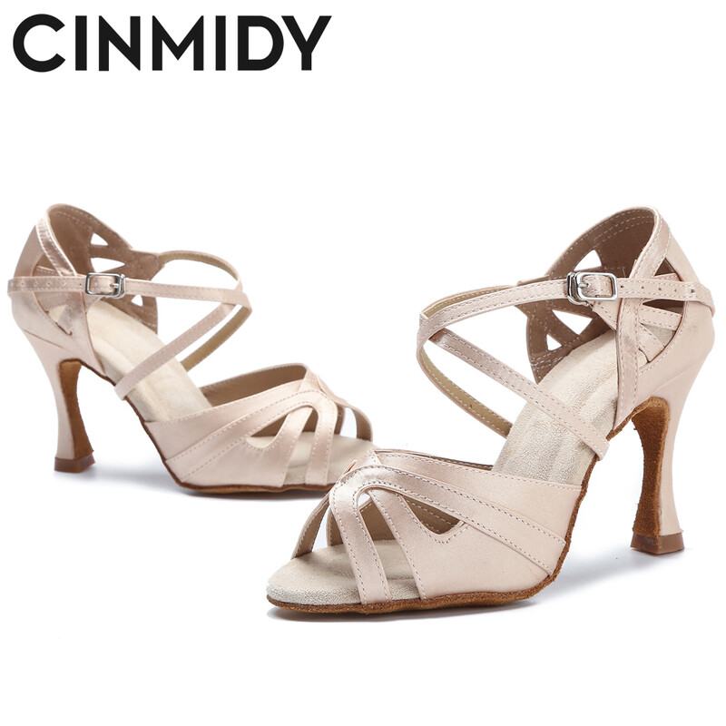 CINMIDY Latin Dance Παπούτσια Tango Salsa Rumba Ballroom Σατέν Γόβες χορού Γυναικείες κόκκινα παπούτσια γάμου Γυναικεία σιωπηλά σανδάλια γραφείου
