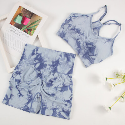 CHRLEISURE Γραβάτα Dye Yoga Σετ Γυναικεία Αθλητική Κοστούμι Ποδηλατικό σορτς με Σουτιέν για τρέξιμο Γυμναστήριο Ελαστική στολή γυμναστικής