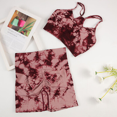 CHRLEISURE Γραβάτα Dye Yoga Σετ Γυναικεία Αθλητική Κοστούμι Ποδηλατικό σορτς με Σουτιέν για τρέξιμο Γυμναστήριο Ελαστική στολή γυμναστικής