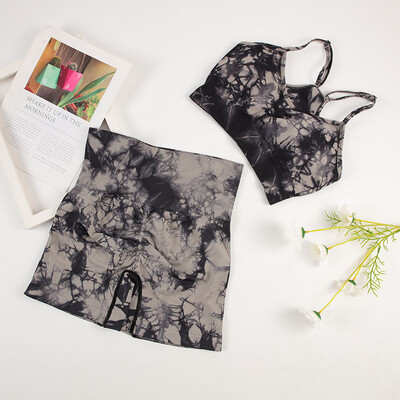 CHRLEISURE Γραβάτα Dye Yoga Σετ Γυναικεία Αθλητική Κοστούμι Ποδηλατικό σορτς με Σουτιέν για τρέξιμο Γυμναστήριο Ελαστική στολή γυμναστικής