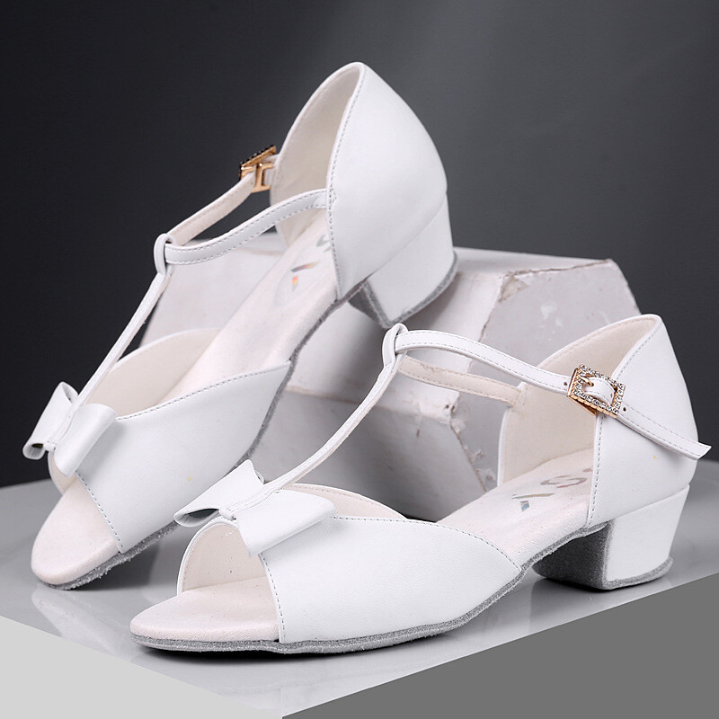 Νέο ροζ λευκό σατέν φιόγκο για κορίτσια Παιδικά/Παιδικά/Παιδικά Παπούτσια χορού Tango Latin Dance Παπούτσια με χαμηλό τακούνι 3,5cm