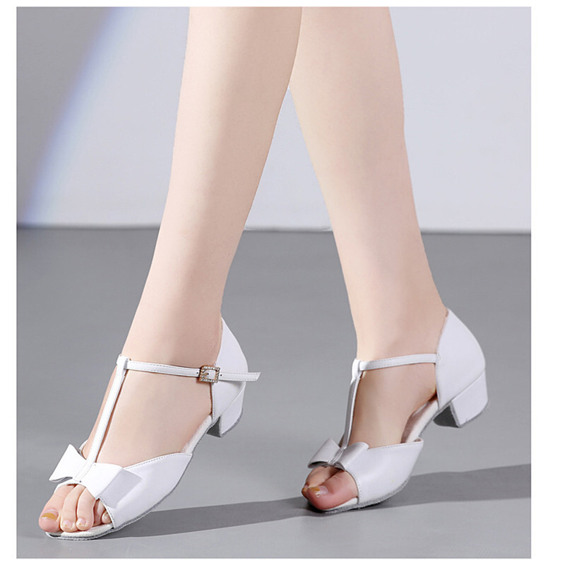 Νέο ροζ λευκό σατέν φιόγκο για κορίτσια Παιδικά/Παιδικά/Παιδικά Παπούτσια χορού Tango Latin Dance Παπούτσια με χαμηλό τακούνι 3,5cm