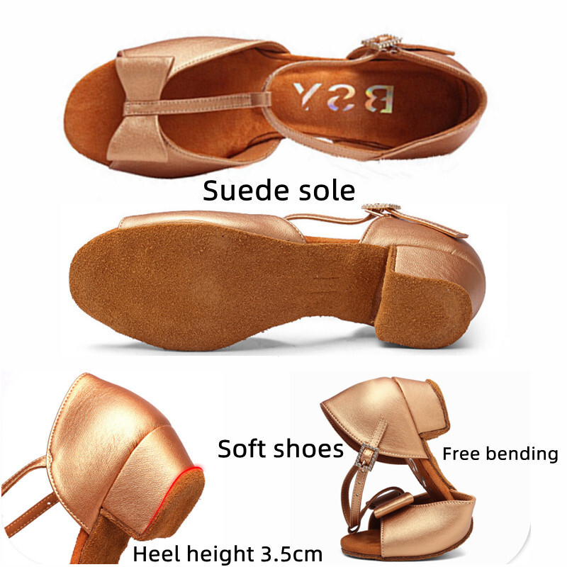 Νέο ροζ λευκό σατέν φιόγκο για κορίτσια Παιδικά/Παιδικά/Παιδικά Παπούτσια χορού Tango Latin Dance Παπούτσια με χαμηλό τακούνι 3,5cm