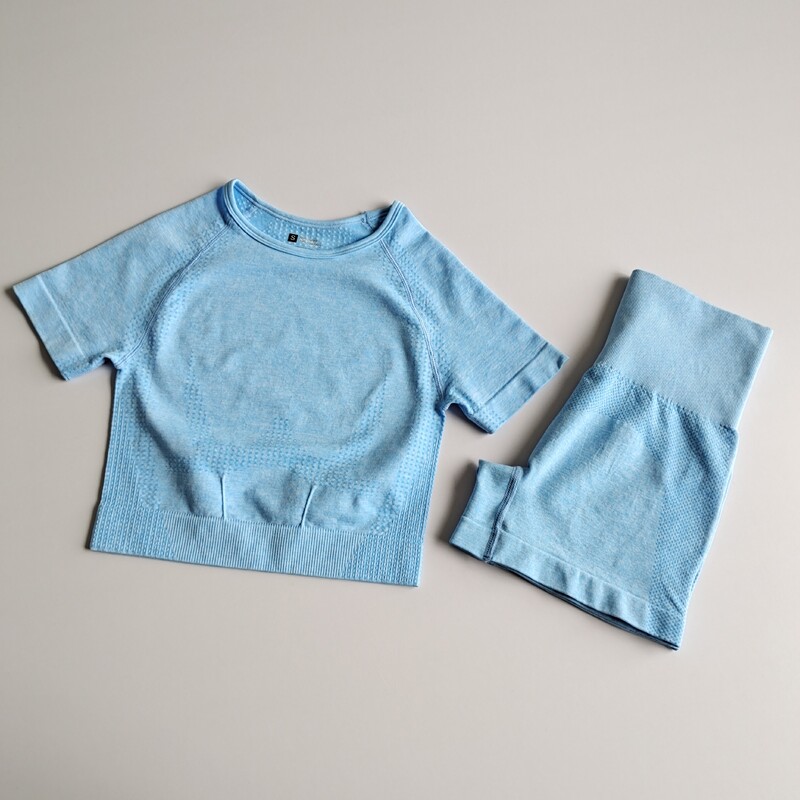 Set Yoga χωρίς ραφές Fitness Κοντό μανίκι Crop Top πουκάμισα Σορτς για τρέξιμο Ρούχα γυμναστικής Γυναικεία Σετ Γυμναστηρίου Σετ 2 τεμαχίων