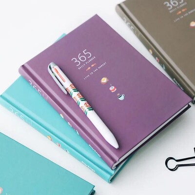 Hard Cover 365 Days Planner Opened 180 Degree Thicker Paper Personal Diary Ribbon Bookmarks Blank Pages Daily Schedule Notepad