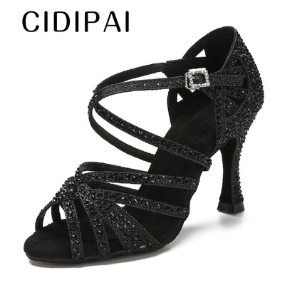 CIDIPAI Latin Dance Shoes Woman Salsa Performance Ballroom Shiny Dance Shoes Indoor Party Shoes Златни дамски сватбени обувки