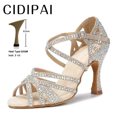 CIDIPAI Latin Dance Shoes Woman Salsa Performance Ballroom Spīdīgi deju apavi iekštelpu ballīšu apavi Zelta sieviešu kāzu apavi