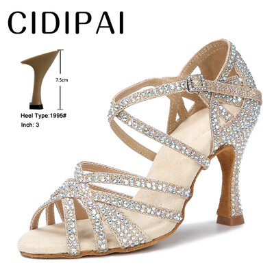 CIDIPAI Latin Dance Shoes Woman Salsa Performance Ballroom Spīdīgi deju apavi iekštelpu ballīšu apavi Zelta sieviešu kāzu apavi