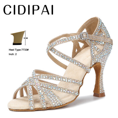 CIDIPAI Latin Dance Shoes Woman Salsa Performance Ballroom Spīdīgi deju apavi iekštelpu ballīšu apavi Zelta sieviešu kāzu apavi