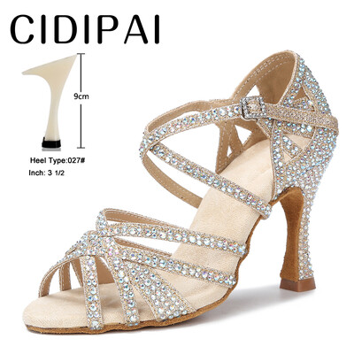 CIDIPAI Latin Dance Shoes Woman Salsa Performance Ballroom Spīdīgi deju apavi iekštelpu ballīšu apavi Zelta sieviešu kāzu apavi