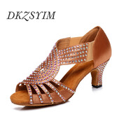 DKZSYIM Rhinestone Latīņamerikas deju apavi sieviešu/sieviešu balles salsas deju apavi ar mīkstu zoli ballīšu/kāzu deju sandales augstpapēžu kurpes