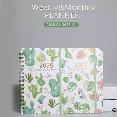 Monthly 2025 English Agenda Book Weekly Plan Planner Organizer Flowers Diary Notebook To Do List Loose-leaf Coil