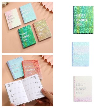 Laser 2025 A7 English Notebook Efficiency Plan English Leather Pocket Calendar 2025 Colorful Schedule Planner Notepad Stationery