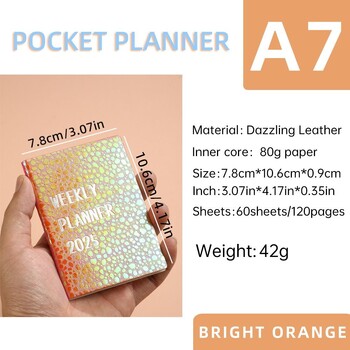 Laser 2025 A7 English Notebook Efficiency Plan English Leather Pocket Calendar 2025 Colorful Schedule Planner Notepad Stationery