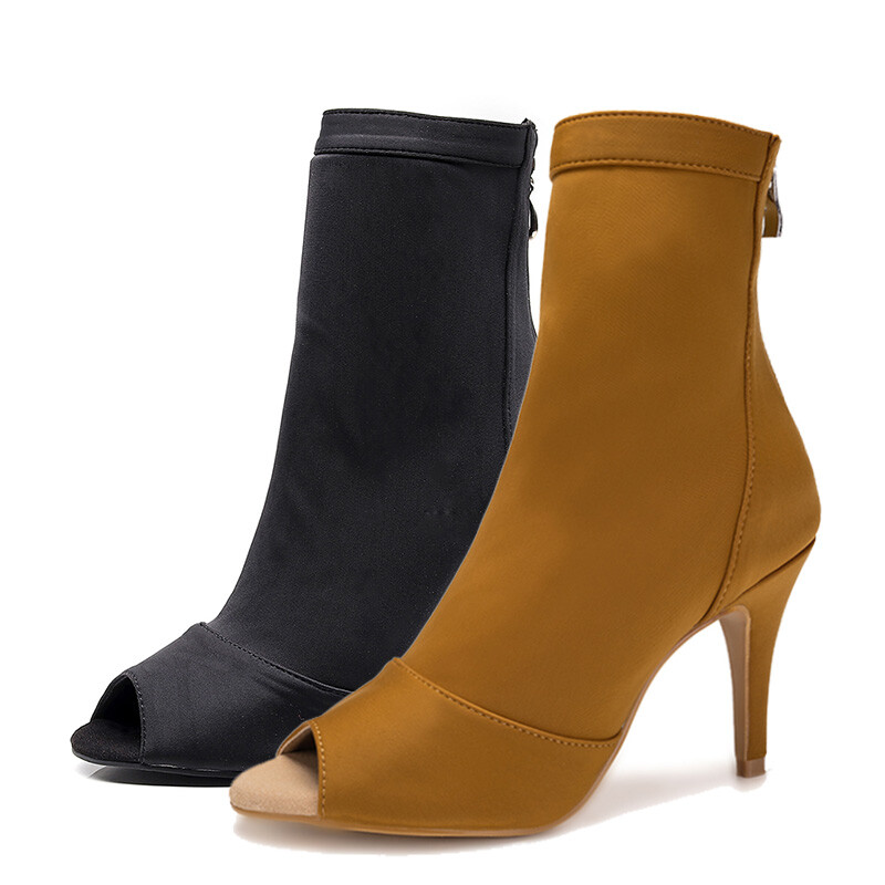 SWDZM Γυναικεία Latin Dance Παπούτσια Μπότες Ballroom Waltz Samba Μοντέρνα παπούτσια χορού για κορίτσια Ψηλοτάκουνα Μαύρο πάρτι 5-10cm