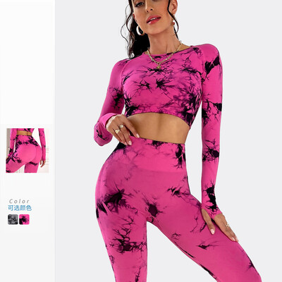 Die Dyed Woman Sports Yoga Fashion 2gb Komplekts Sieviešu treniņtērps ar augstu jostasvietu GYM Fitness Joga Apģērbs ropa deportiva mujer sporta zāle