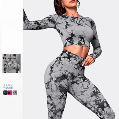 Die Dyed Woman Sports Yoga Fashion 2gb Komplekts Sieviešu treniņtērps ar augstu jostasvietu GYM Fitness Joga Apģērbs ropa deportiva mujer sporta zāle