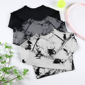 CHRLEISURE Women Hollow Tie Dye Sports Top χωρίς ραφή πουκάμισο γιόγκα Λεπτό μπλουζάκι γυμναστικής