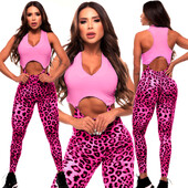 2024 Pad Seperate Sport Bra Scrunch Pant Leopard One Piece Kombinezoni Sieviešu Bodycon Workout Legging Gym Fitness Aktīvas valkāšanas kostīmi